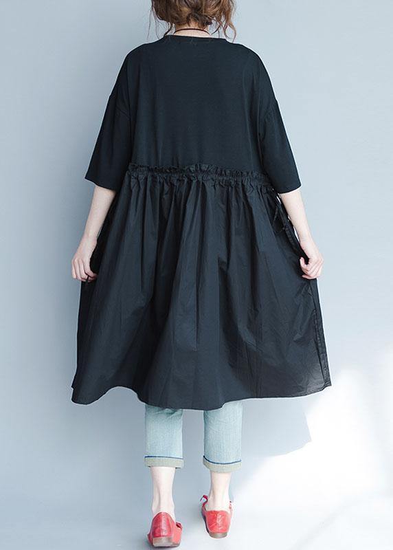Black Linen Quilted Ruffle Dress