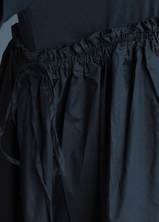 Black Linen Quilted Ruffle Dress
