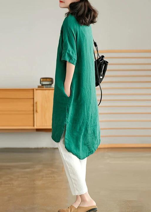 Jade Green Linen Shirt Dress