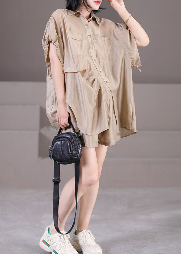Khaki Silk Drawstring Two-Piece Set