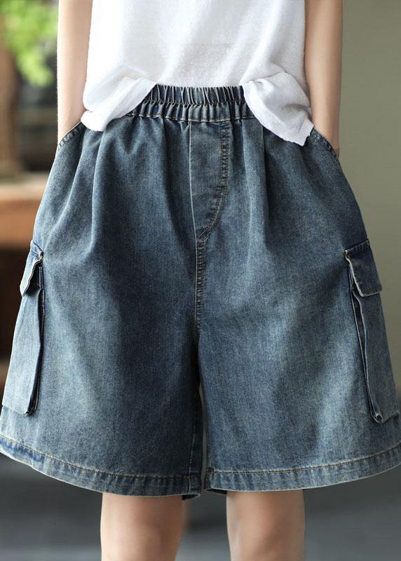 Blue Wide-Leg Denim Hot Pants