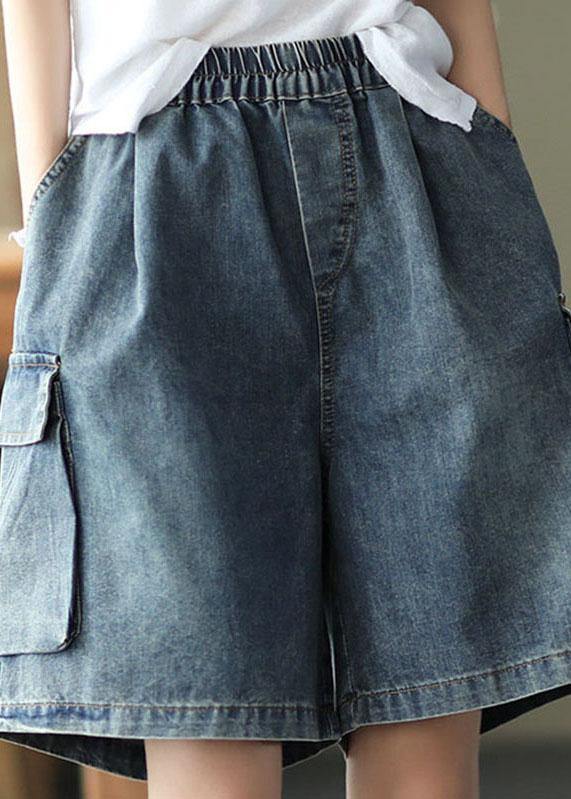 Blue Wide-Leg Denim Hot Pants