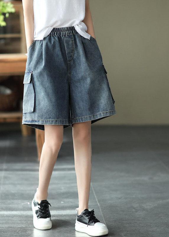 Blue Wide-Leg Denim Hot Pants