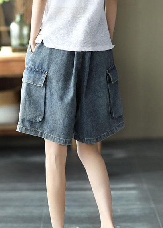 Blue Wide-Leg Denim Hot Pants