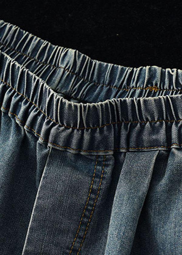 Blue Wide-Leg Denim Hot Pants