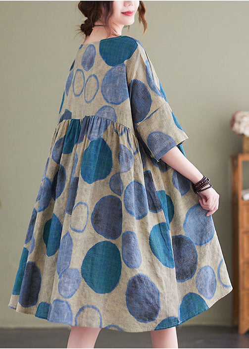 Blue Patchwork Cotton Holiday Dress