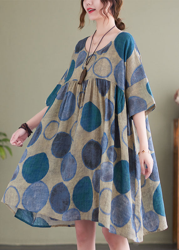 Blue Patchwork Cotton Holiday Dress