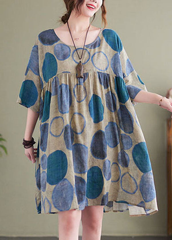 Blue Patchwork Cotton Holiday Dress