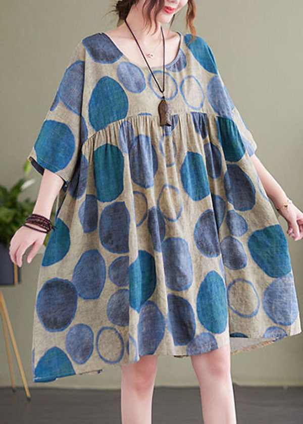 Blue Patchwork Cotton Holiday Dress