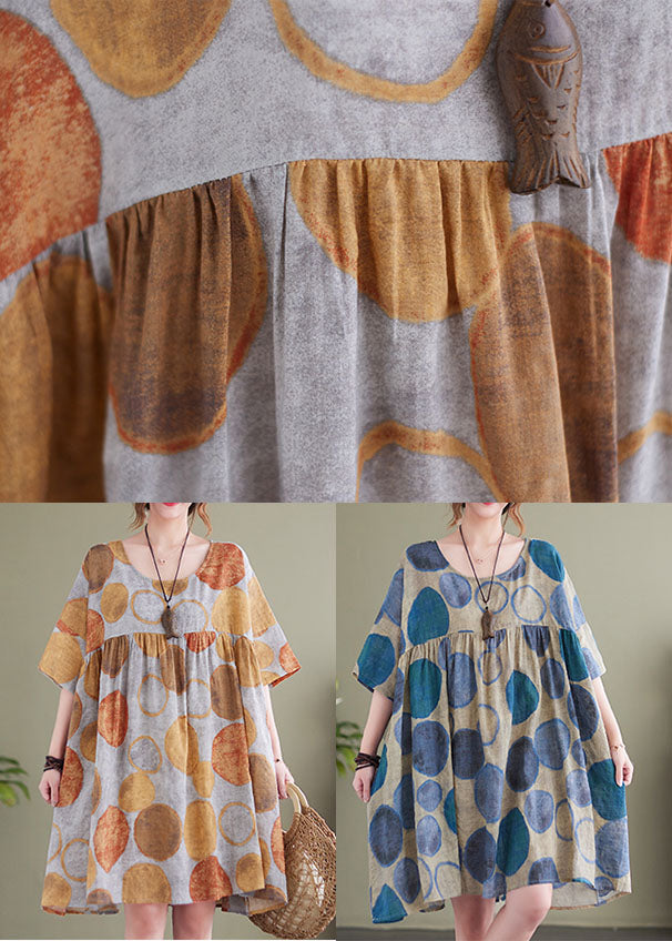 Blue Patchwork Cotton Holiday Dress