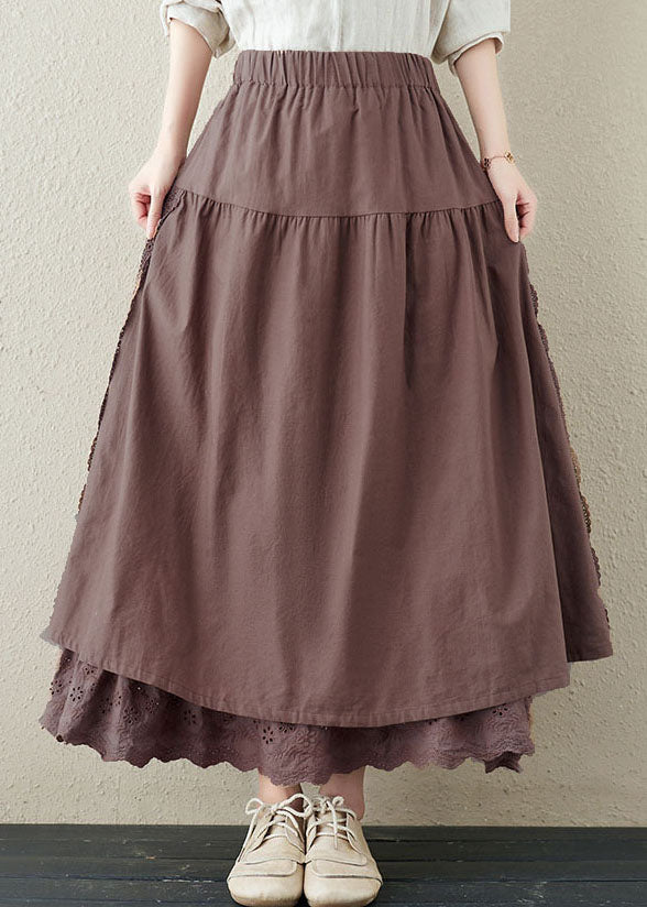 Loose Coffee High Waist Layered Design Leinen A-Linienrock Sommer