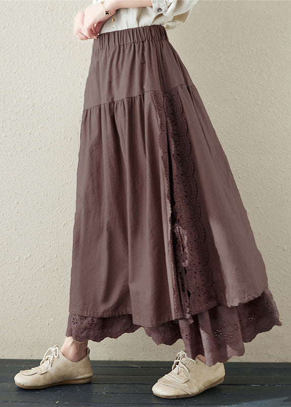 Loose Coffee High Waist Layered Design Leinen A-Linienrock Sommer