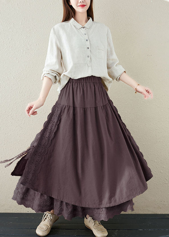 Loose Coffee High Waist Layered Design Leinen A-Linienrock Sommer