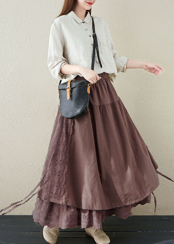 Loose Coffee High Waist Layered Design Leinen A-Linienrock Sommer