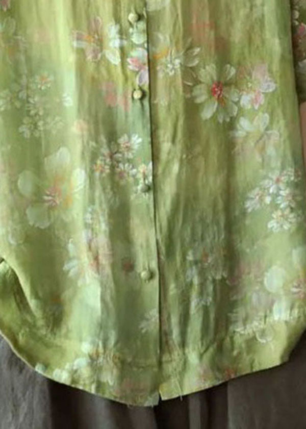 Green Stand Collar Snap Button Top