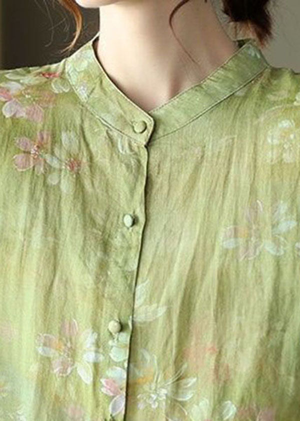 Green Stand Collar Snap Button Top