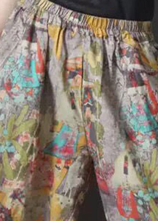 Print Elastic Waist Linen Harem Pants