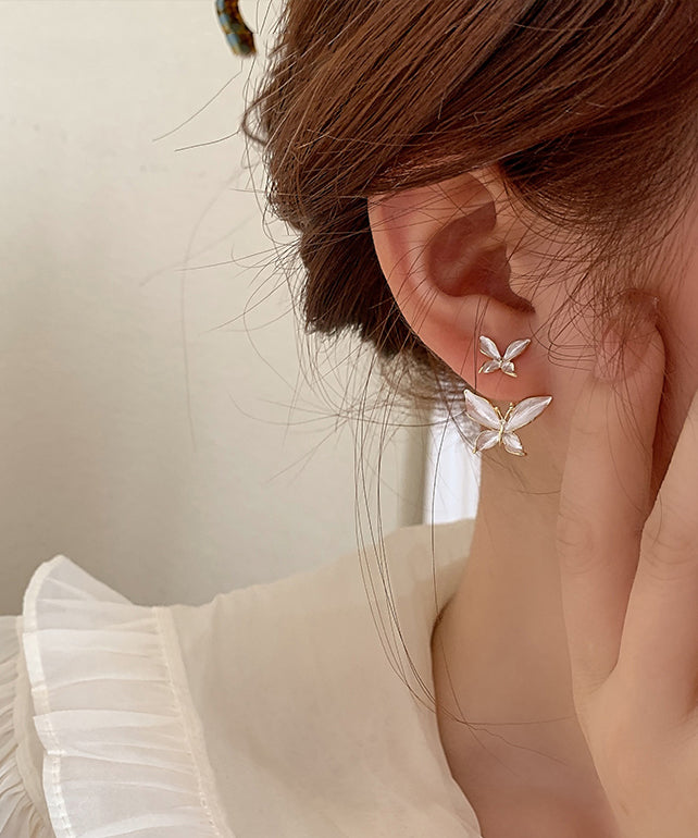 White Copper Butterfly Stud Earrings