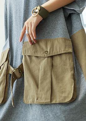 Grey Patchwork Large Pocket Cotton Dress
