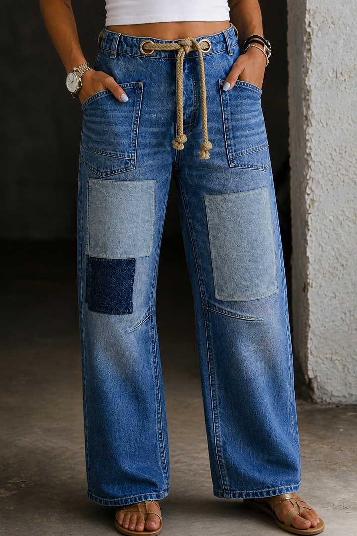 Margarita | Patchwork Drawstring Denim Jeans