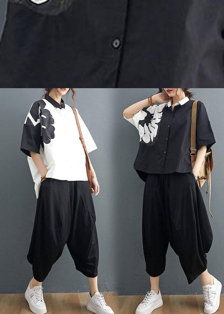 Black Cotton-Linen Collared Two-Piece Set