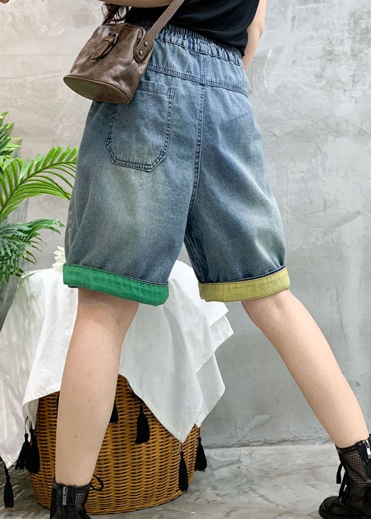 Blue Embroidered Denim Shorts