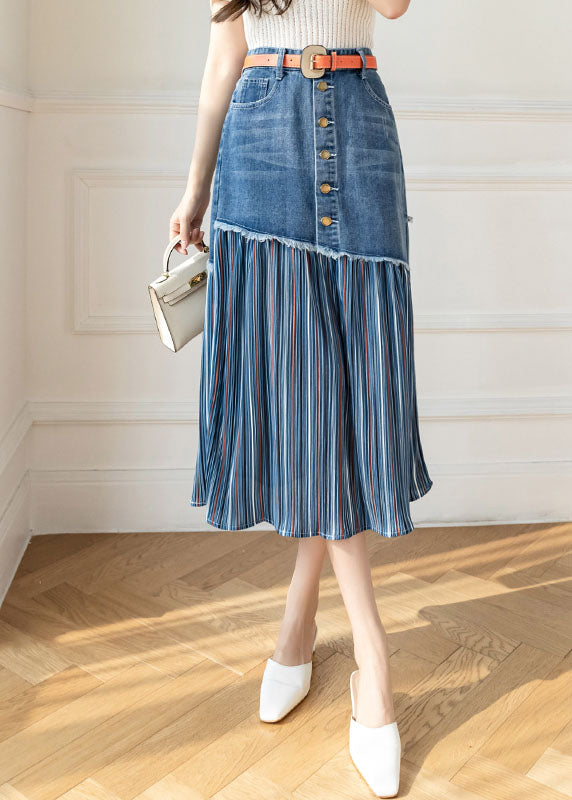 Blue Asymmetrical Patchwork Denim Skirt