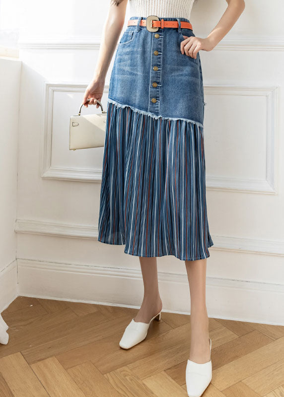 Blue Asymmetrical Patchwork Denim Skirt