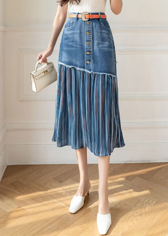 Blue Asymmetrical Patchwork Denim Skirt