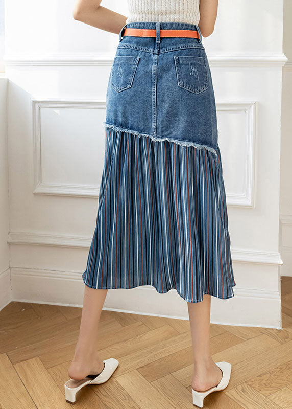 Blue Asymmetrical Patchwork Denim Skirt