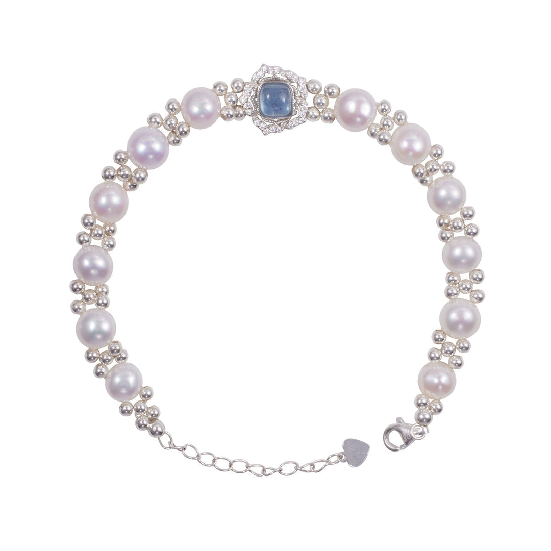 Blue Silver Pearl Gemstone Bracelet