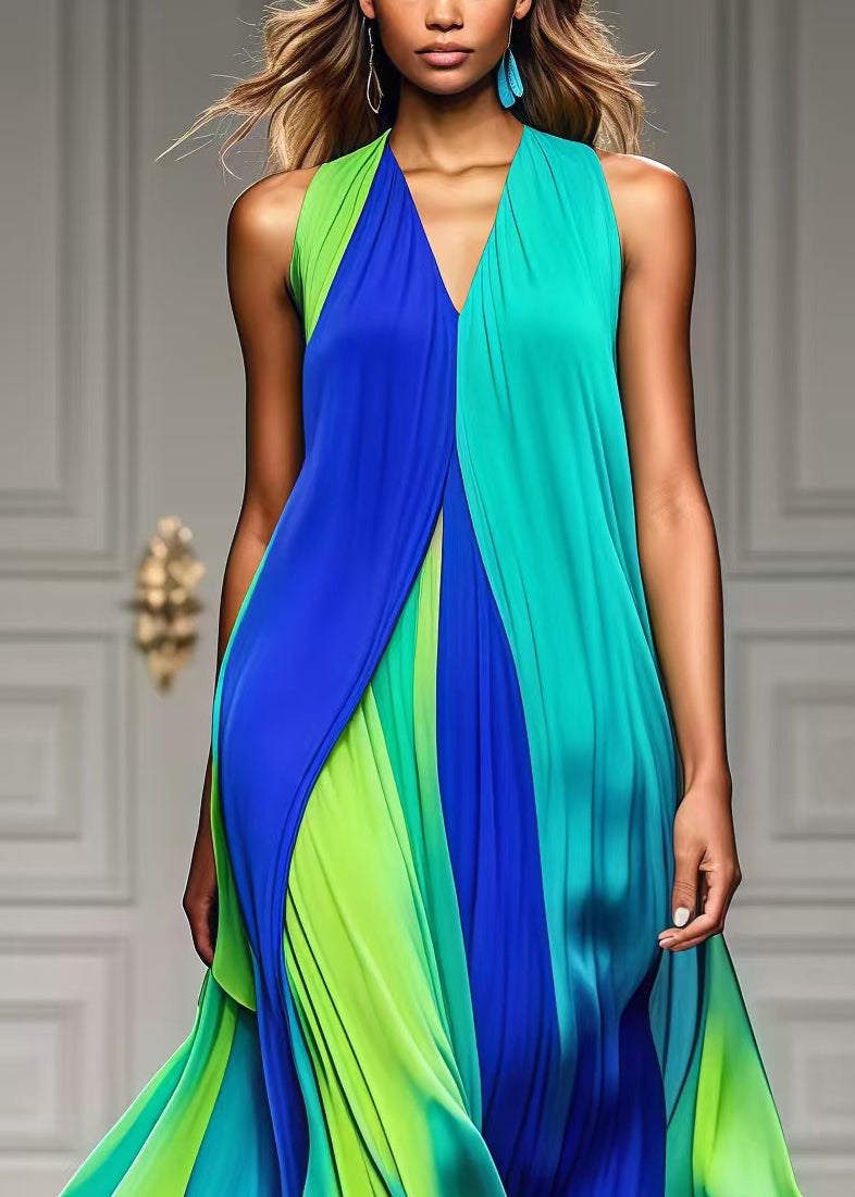 Colorblock V-Neck Chiffon Beach Dress