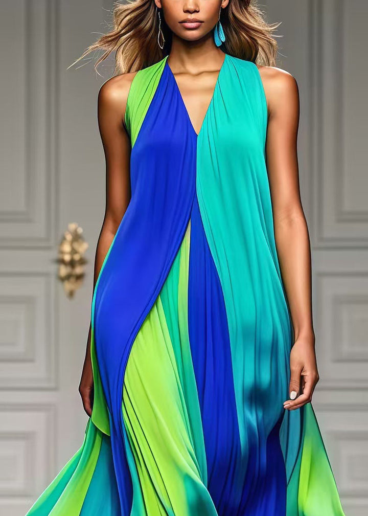 Colorblock V-Neck Chiffon Beach Dress