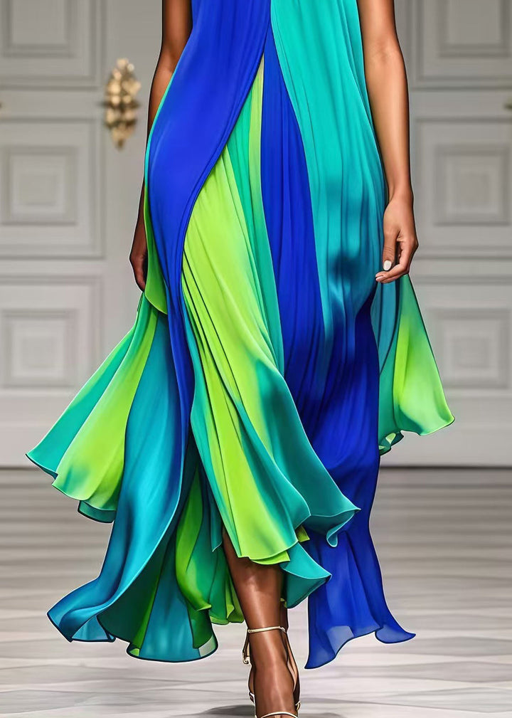 Colorblock V-Neck Chiffon Beach Dress