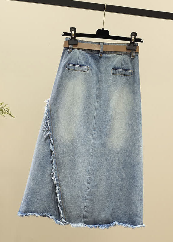 Light Blue Asymmetrical Sash Denim Skirt