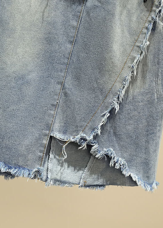 Light Blue Asymmetrical Sash Denim Skirt