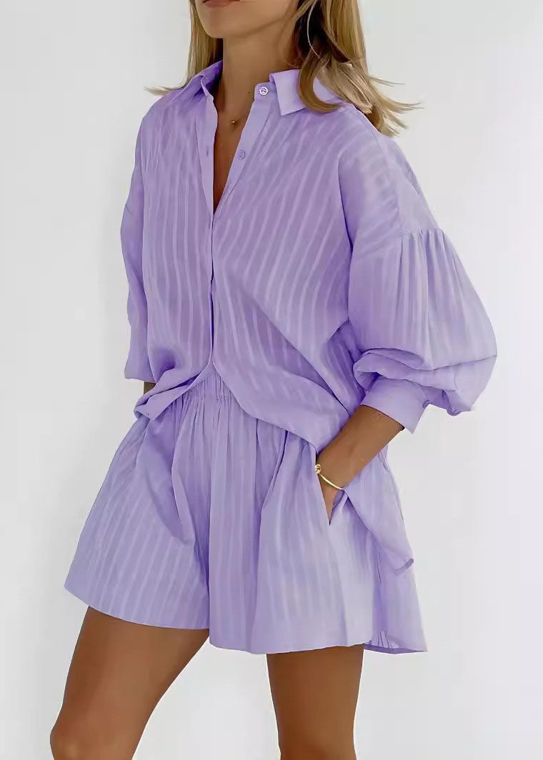 White Striped Cotton Two-Piece Set