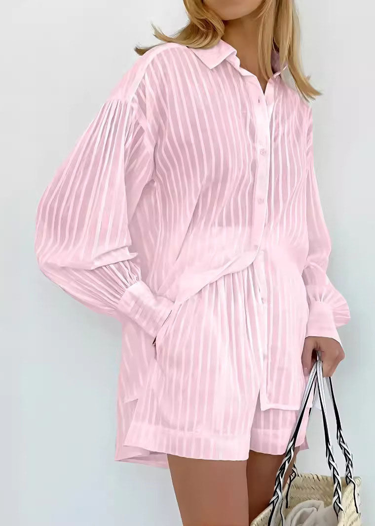 White Striped Cotton Two-Piece Set