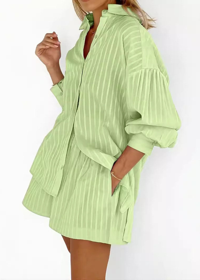 White Striped Cotton Two-Piece Set