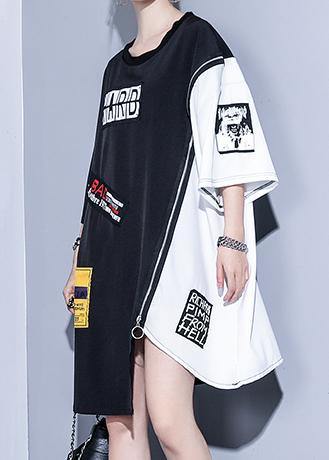 Black Cotton O-Neck Zipper Dress