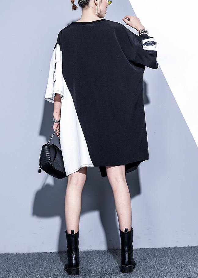 Black Cotton O-Neck Zipper Dress