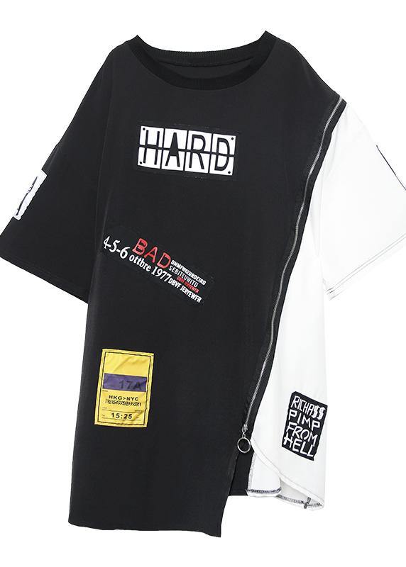 Black Cotton O-Neck Zipper Dress