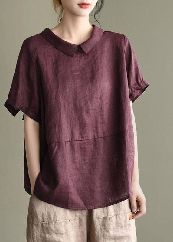 Bohemian Khaki Patchwork Collared Summer Short Sleeve Top