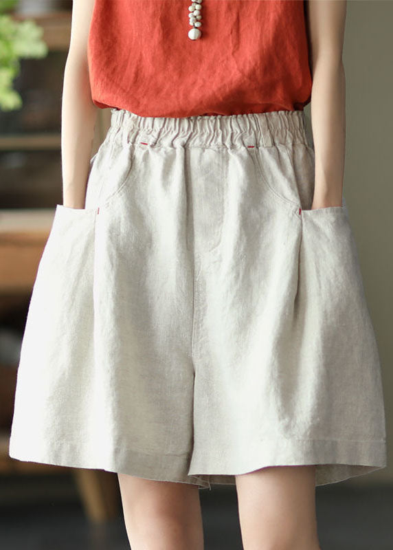 Apricot High Waist Wide-Leg Linen Shorts