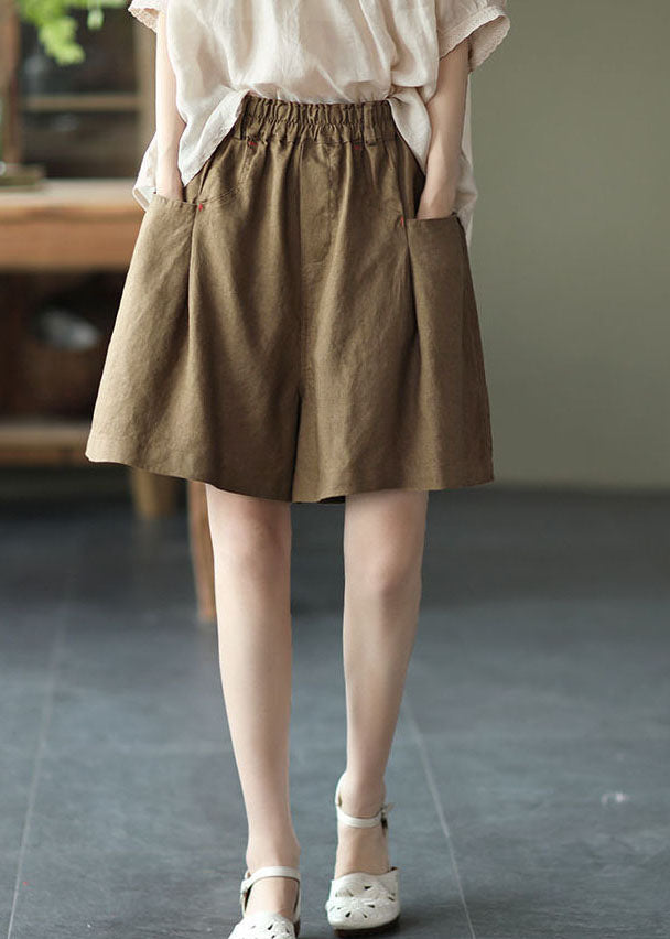 Apricot High Waist Wide-Leg Linen Shorts