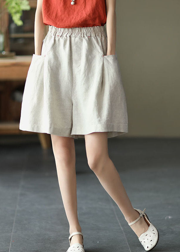 Apricot High Waist Wide-Leg Linen Shorts