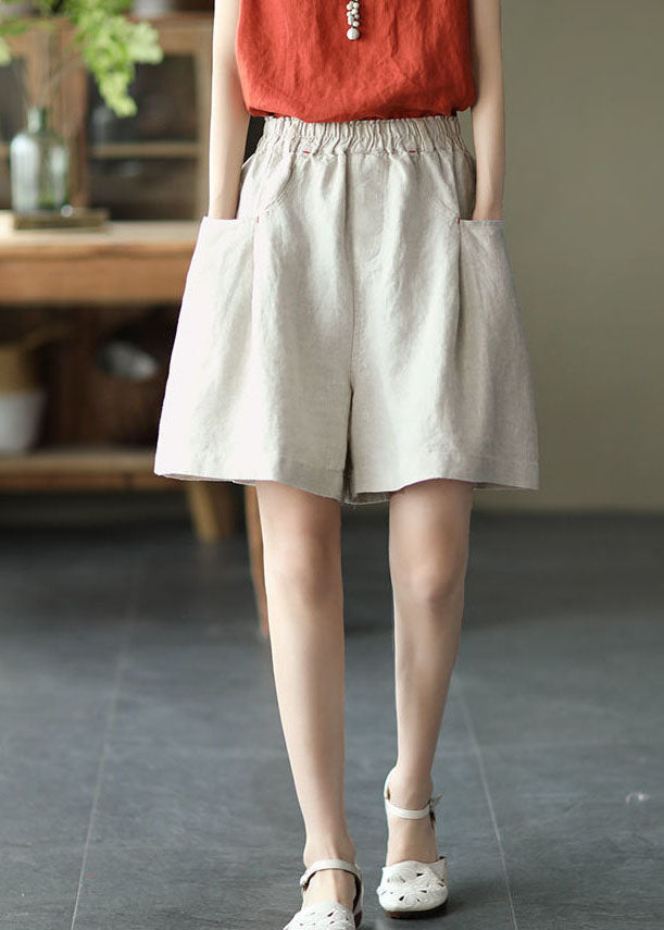 Apricot High Waist Wide-Leg Linen Shorts