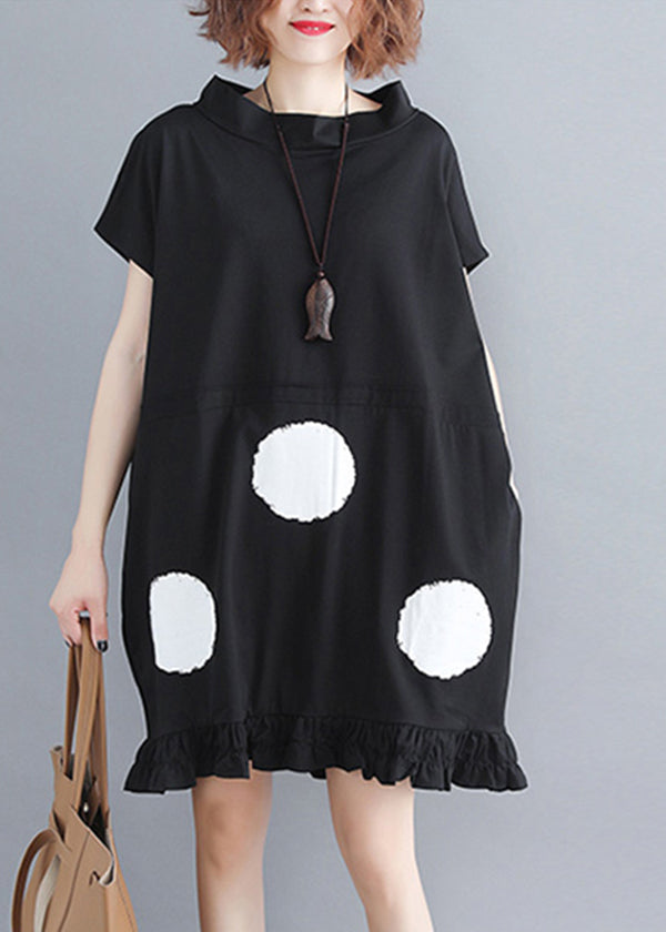 Black Polka Dot Stand Collar Holiday Dress
