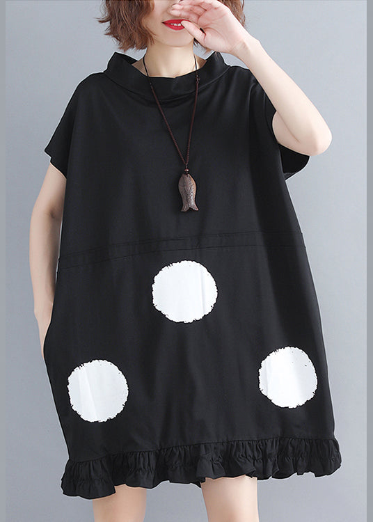 Black Polka Dot Stand Collar Holiday Dress
