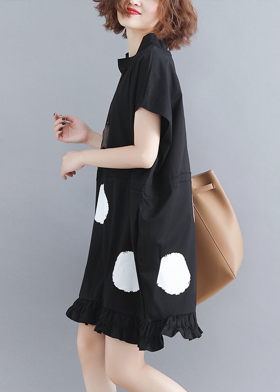 Black Polka Dot Stand Collar Holiday Dress